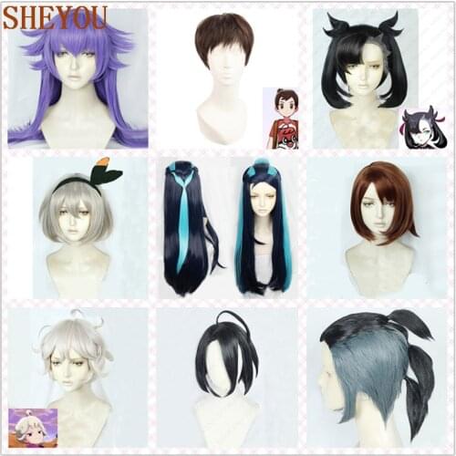 Anime Pokemon Sword and Shield Marnie Nessa BEDE Bea Leon Raihan Gloria Allister Victor Cosplay Hair Wig + Wig Cap