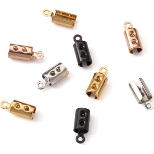 60pcs/Box 10x4mm 304 Stainless Steel Crimps Cord End Caps Folding Ribbon Leather Clip Connectors for DIY Jewelry Making Supplies