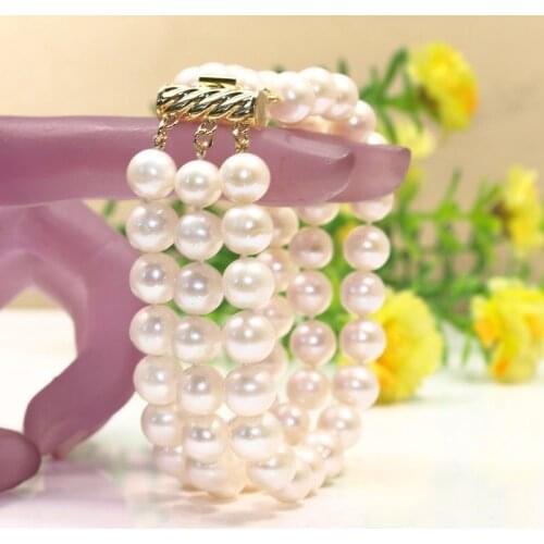 FREE SHIPPING HOT sell new Style >>>>Graceful 3 rows 7-8mm white freshwater pearl bracelet