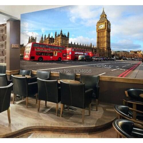 Free shipping custom retro style of England red bus Ben television background wall mural wallpaper