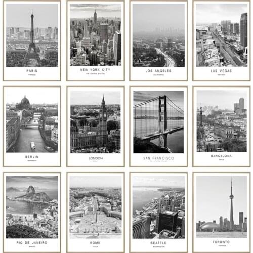 Black White Canvas Painting World City Landscape Paris London New York Poster Prints Nordic Style Wall Art Picture Home Decor