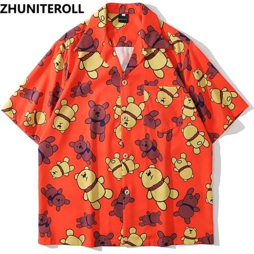 Bear Graphics Print Hawaiian Blouse Hip Hop Vintage Streetwear Short Sleeve 2021 Fashion Casual Shirts Harajuku Men Summer Tops