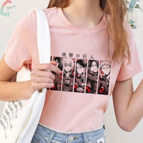 Kawaii Japanese Anime Attack On Titan Woman Tshirts Levi·Ackerman Cartoon Print Loose Kpop Gothic Femme Harajuku T-Shirts Tops