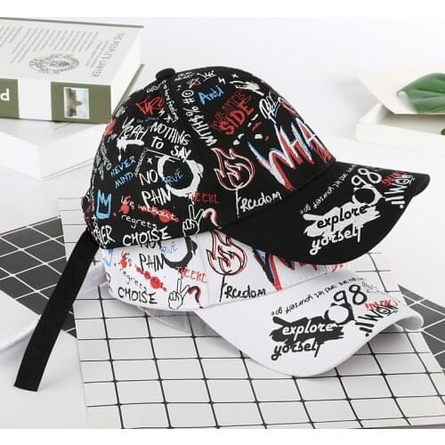 Hot Sale New Fashion Graffiti Printing Tennis Caps Adjustable Letter Cool Hat Outdoor Cotton Shade Hat Men Women Summer Caps
