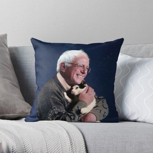 Bernie with Cat Throw Pillow Cushion Cover Polyester throw pillows case on sofa home living room car seat decor 45x45cm