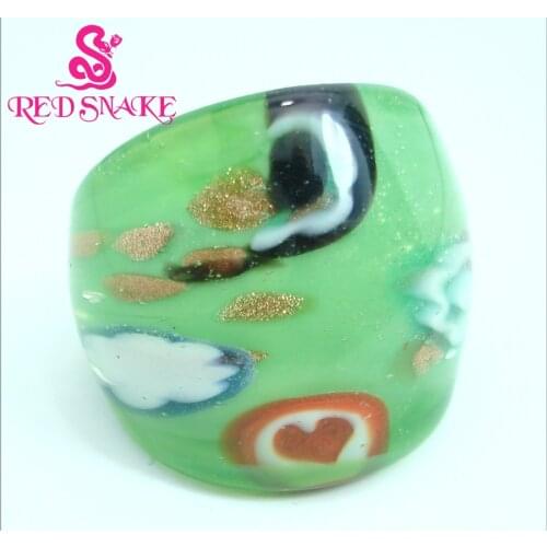 RED SNAKE Fashion Ring Handmade Flower and Green Murano Glass Ring