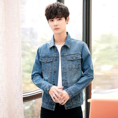 Mens denim jacket spring and autumn 2021 new Korean version of the trend of ripped student jacket mens clothing