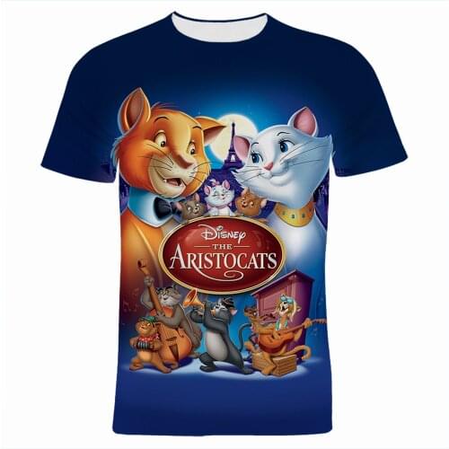 The Aristocats Disney 3D Print Mens T-shirts Summer Casual Cartoon Anime Clothes For Women Short Sleeve Children Tee Shirts