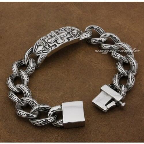 8 Lengths Solid 316L Stainless Steel Cross Mens Biker Bracelet 5C016 (Length 9.4inch)