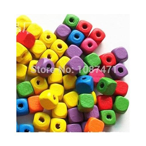Set of 1000pcs 8mm mixed color square wood beads with hole for jewelry fitting diy accessories charm pendant kids jewelry craft