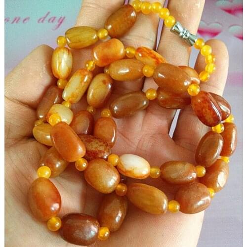 Natural High-grade Xinjiang Hetian Jade Material Necklace With Red Hetian Jade Stone Sweater Chain With Card