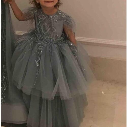 New Beaded Lace Flower Girl Dresses Ball Gown Tulle Little Girls Dresses Communion Gowns Pageant Birthday Dresses
