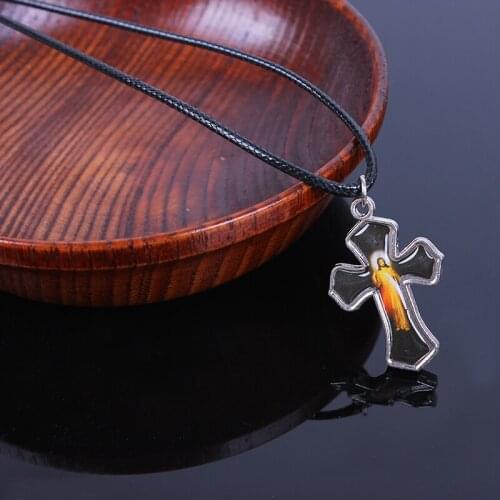 New Fashion silver Color Pendant alloy cross Necklace Choker Charm Black Leather Cord Factory Price Handmade Jewelry