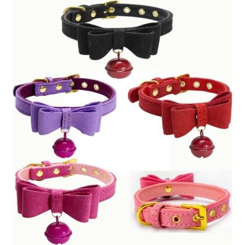 Suede Lovely Bow Bell Cat Collar Necklace Cat Collar Leatherwear Adjustable Cat Collars For Pet Supplies Cat