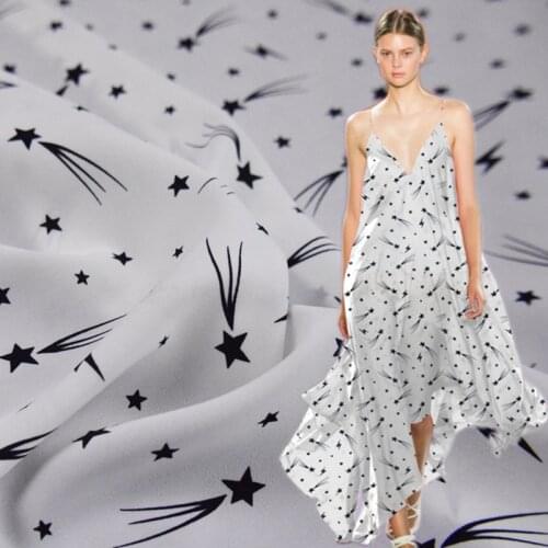 Half Meter Fashion White Bottom Black Lightning Stars Print Chiffon Fabric For Dress Shirt Ladys Garment Sewing Tissue T1599