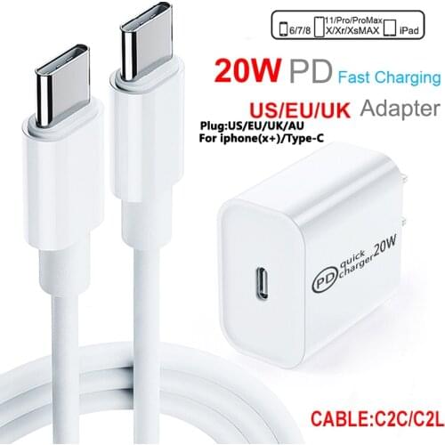 PD 20W USB Power Adapter Charger UK US AU EU Plug QC4.0 18W Smart Phone Fast Charger for iPad Pro Air iPhone 12 mini 11 Pro Max