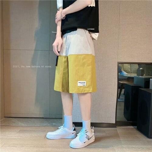 Summer Contrast Stitching Casual Shorts Male Trend Ins High Street Loose Five-point Pants Sports Basketball Pants Jogging Pants