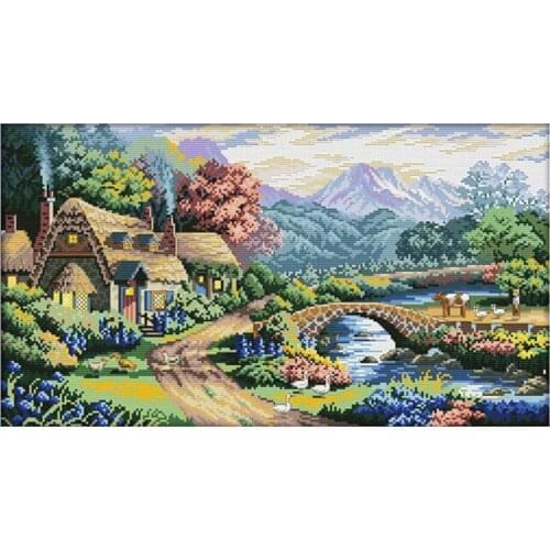 Prettyia Stamped Cross Stitch Kit Country Pattern DIY Home Decor 26x16
