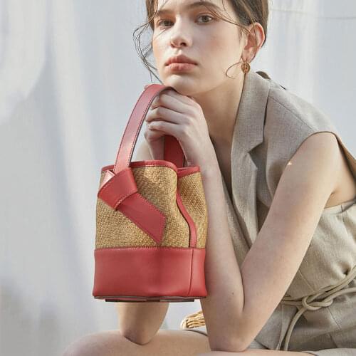 Straw PU Leather Patchwork Colors Womens Handbags Purses 2021 NEW Fashion Designer Bag Women Shoulder Crossbody Bag Bucket Bags