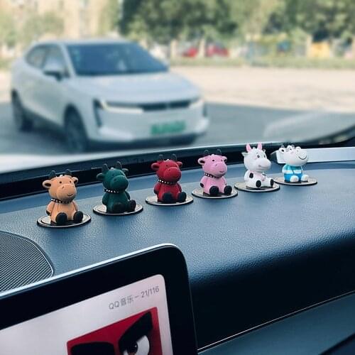 Cute Cartoon Cow Car Ornament Auto Dashboard Accessories Cool Toy Car Decoration Decor Best Gift
