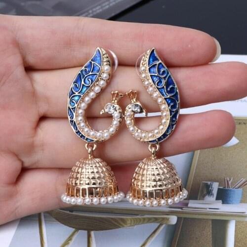 Retro Indian Bollywood Kundan Peacock Jhumka Jhumki Drop Earrings Gypsy Jewelry