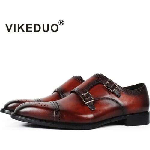 Vikeduo 2020 Limited Handmade Hot Custom Made Genuine Leather Shoe Brogue Office Party Wedding Brand Designer Men Monk Shoes