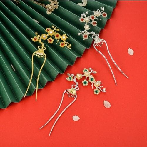 925 Sterling Silver Hair Fork Jade Agate Hairpins Vase Flower Fine Jewelry Luxury Gift Vintage
