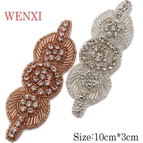 WENXI 100PCS Wholesale Handmade Sewing RoseGold Sparkle Crystal Rhinestone Applique Accessory For Bridal Gown Dresses Belt WX903