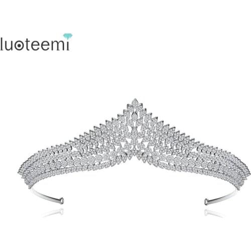 LUOTEEMI Hair Accessories Shining CZ Stone Princess Crown Bridal Crystal Tiaras Hairwear for Women Wedding Birthday Prom Gifts