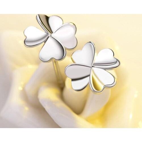 LKE5 925 Sterling Silver Fine Stud Earrings Exquisite Jewelry Gift Female Four Leaf Clover Earrings