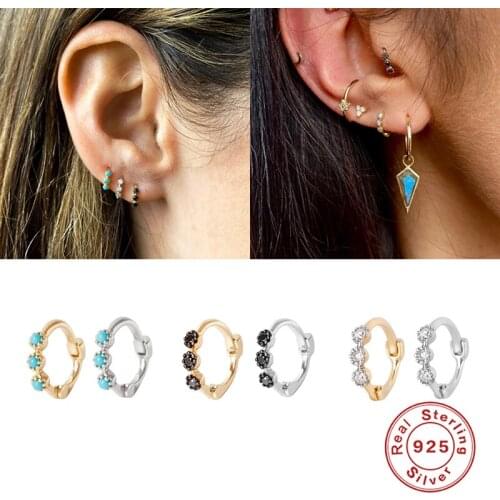 BOAKO 1Pair 8mm 925 Sterling Silver Luxury Bling CZ Woman Earring for lovers' Girl Hoop Earrings Fine Jewelry Round Pendientes