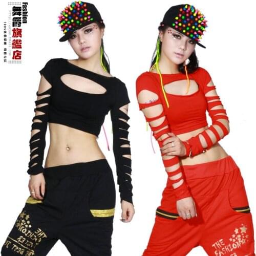 New Fashion dance hip hop short top female Jazz cutout costume neon performance wear vest Sexy hole costumes shirt