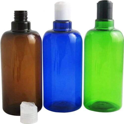 12pcs/lot 500ml Refillable Big Empty Cosmetic Cream Lotion Shampoo Bottle Amber Blue Green Plastic Bottle With Disc Top Cap