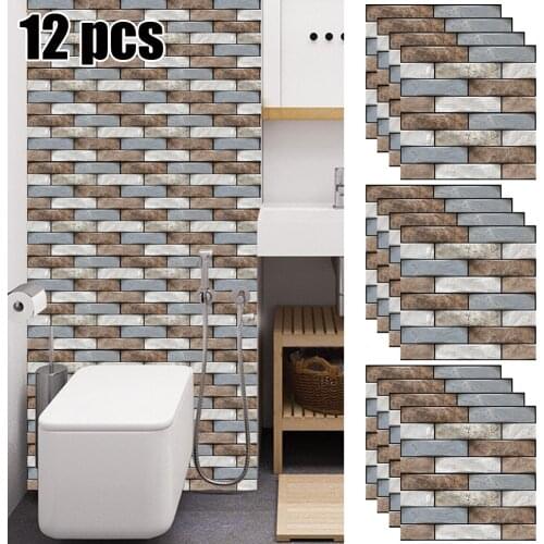 12pcs 3D Wall Tile Stickers 30x30cm Waterproof Soundproof Anti-Collision Simulation Brick Kitchen Bathroom Self-adhesive Decor