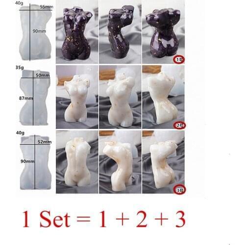 3Pcs 3D Human Body Silicone Mold Female Naked Body DIY Art Sculpture Fragrance Form for Candles Making