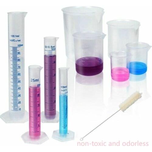 4 Clear Plastic Graduated Cylinders + 5 Beakers +1 Brush for Lab Supplies Laboratory Tools School Lab Accessories