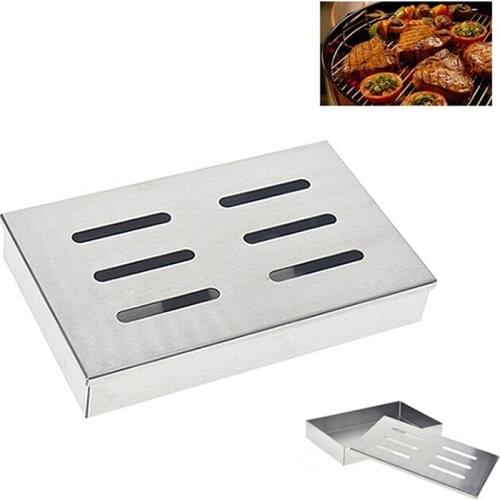 Outdoor BBQ Accessories Stainless Steel Barbecue Grill Cooking Tools Bacon Fish Mini Wood Chips Smoking Box 21.2*13*3.5cm