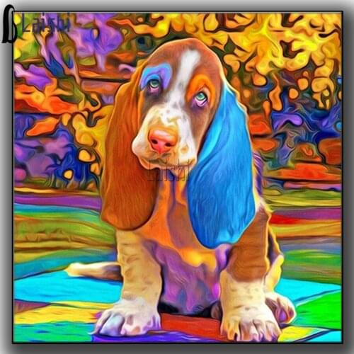 Diamond Painting Full Square Round Colorful golden retriever Picture Of Rhinestone DIY Diamond Embroidery Office Home Decor Gift