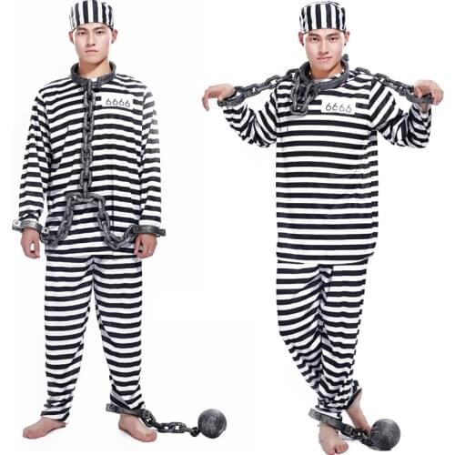 Free shipping Halloween clothes adult prisoners role playing violent prisoner black and white men and women masquerade costumes