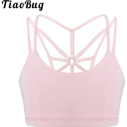 TiaoBug Kids Stretchy Breathable Solid Color Bra Crop Top Children Girls Gymnastics Ballet Tops Sports Fitness Workout Dancewear