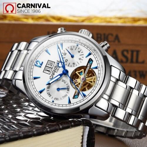 CARNIVAL 2021 NEW Men Watches Top Brand Luxury Mens Mechanical Watch Relogio Man Full Steel Multifunction Fashion Sports Clock