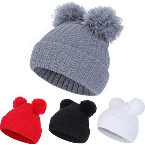 Baby Beanies Hats Children Knitted Pompon Winter Autumn Cute Cap For Girls Boys Casual Solid Color Warm Girl Hat With Two Balls