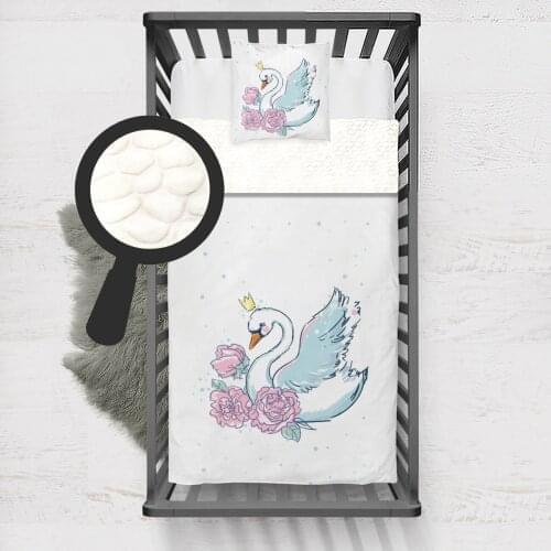 Kids Minky Blanket Super Soft and Warm Blankets Children for Couch and Bed Blue Swan Pink Roses Model 065