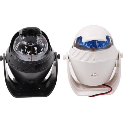 Electronic Vehicle Boat Ship Car Compass Navigation Sea Marine Military Car Boat Ship Compass ABS LED Light White and Black Colo