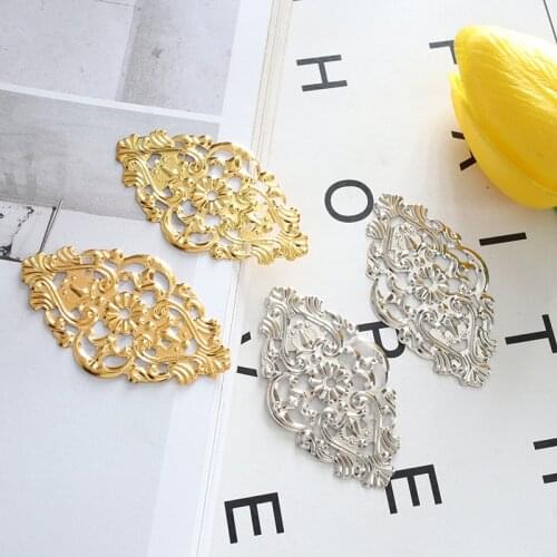 15Pcs 30*55mm Flower Filigree Wraps Connectors Metal Sheet DIY Jewelry Accessories Ancient Decorative Findings