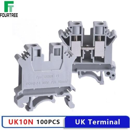 50PCS UK 10N Wire Terminal Blocks Universal Wiring Cable Row Connection Brass DIN Rail Screw Strips 10mm2 Wire 75A 800V