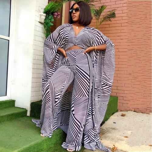 Two Piece Set Summer African Clothes For Women Dashiki 2021 Fashion Long Dress Sets Pants Suits Outfits Party Dresses Plus Size