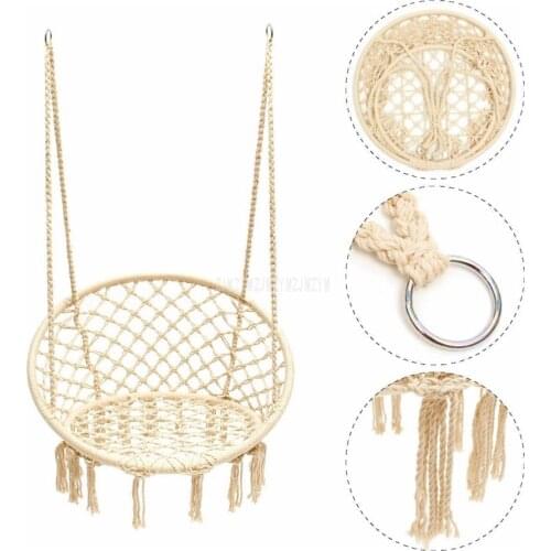 Handmade Knitted Round Hammock Outdoor Indoor Dormitory Bedroom Hanging Chair For Child Adult Swinging Single Safety Hammock