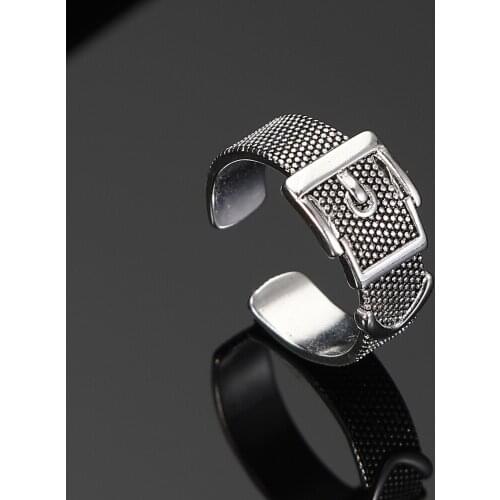 LATS Vintage Silver Color Metal Punk Belt Buckle Open Rings Design Finger Rings for Women Men Party Jewelry Gifts LETTER