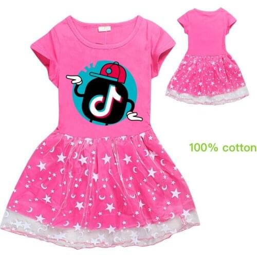 TIK TOK Summer Girl Cotton T Shirt Gauze Patchwork Dress Children Girl Home Party Casual Clothes Dresses
